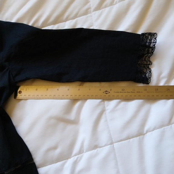 Black cotton 3/4 sleeve button down shirt with lace trim Xhilaration size XS - Picture 10 of 16